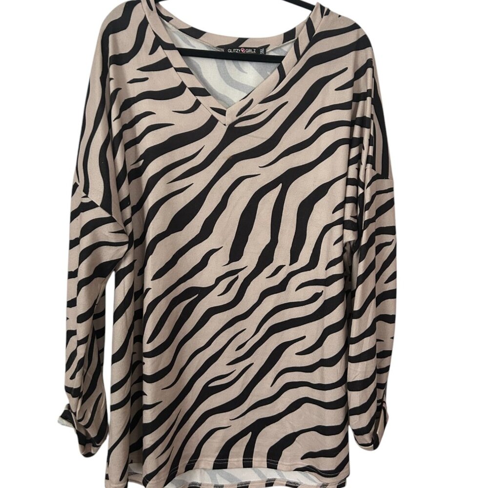 Glitzy Girlz animal print pull over top size 3x